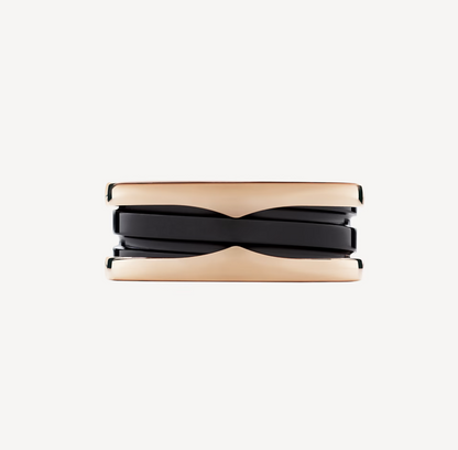 [valéa jewellery]ZERO 1 TWO-BAND LOOPS AND BLACK CERAMIC PINK GOLD RING